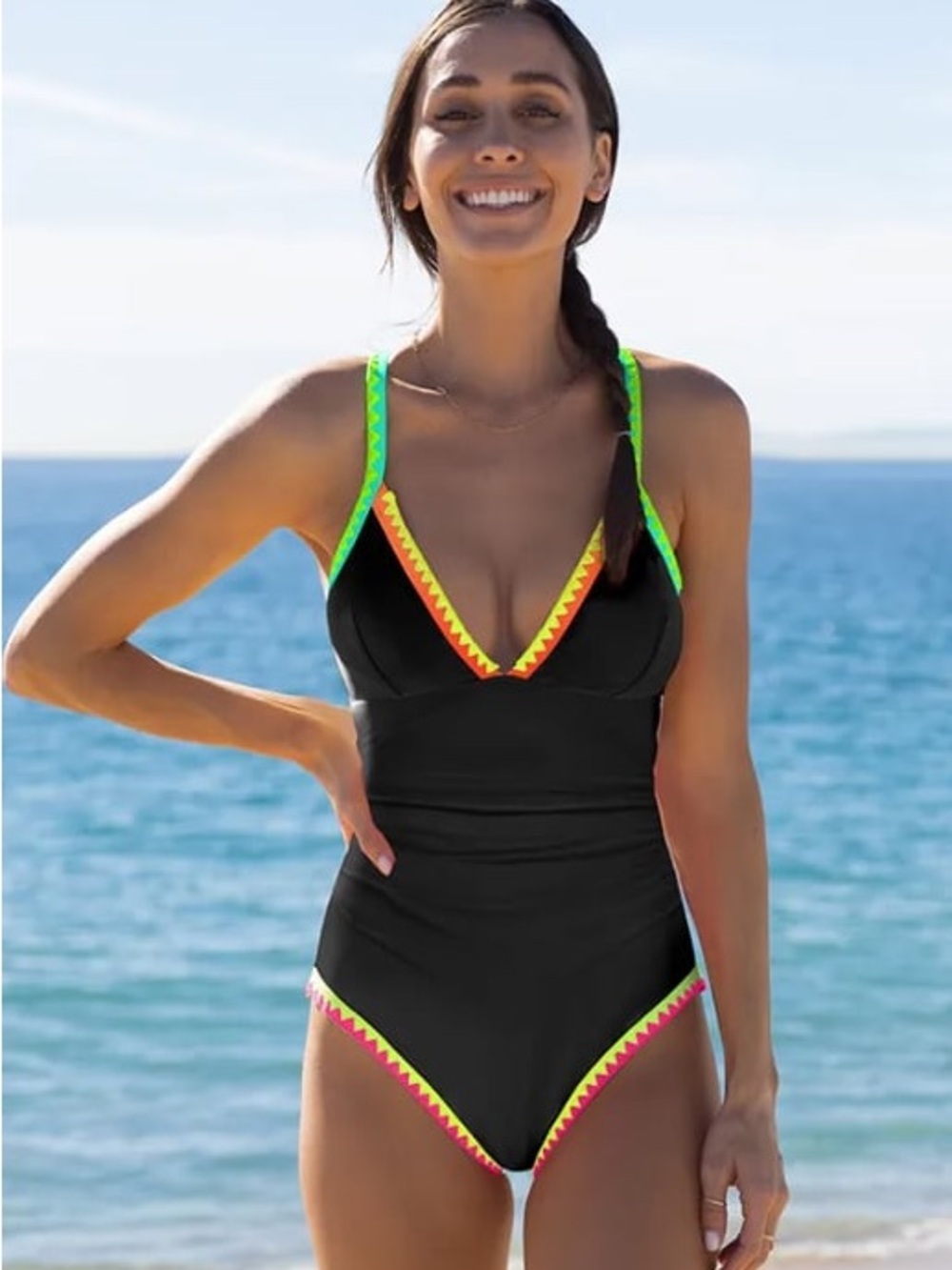 Folklore Solid Color Clam Shell Vacation Big Triangle Cup One Pieces Popvil